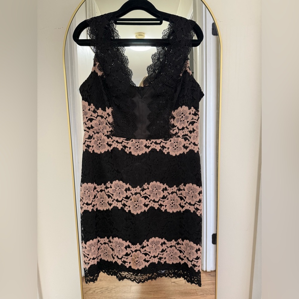 Elegant Black and Pink Lace Midi Dress